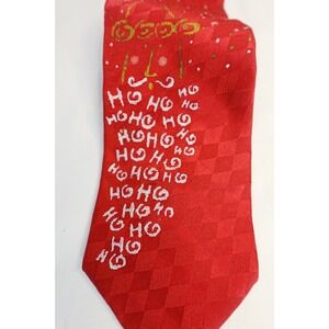 🎄Hallmark Cool Yule Christmas Tie‎ Red Silk Santa Sleigh Ho Ho Ho Novelty